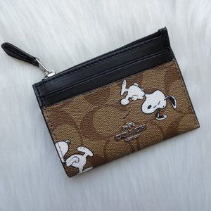 New Coach X Peanuts Mini Skinny ID SNOOPY Card Holder Case Wallet Logo
